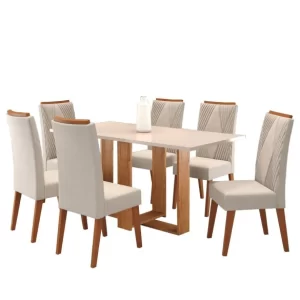 Mesa de Jantar Retangular Kavic com 6 Cadeiras Madeira Maciça Vegas - Viero